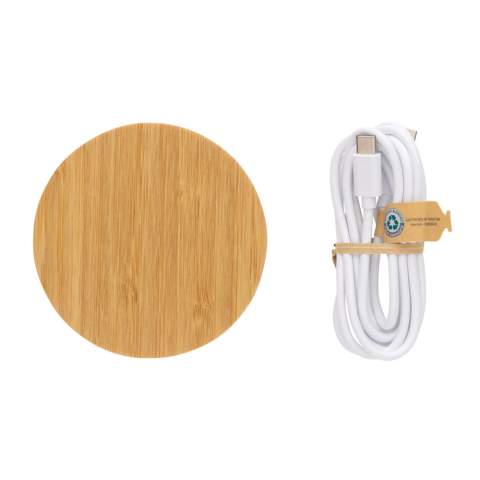 Chargeur sans fil 15W ultra-rapide avec boitier 100% bambou FSC®. Charge sans fil compatible avec les dernières générations d'Android, l'iPhone 8 et plus. Article et accessoires sans PVC. Câble de chargement de 150 cm de type C fabriqué à partir de TPE recyclé certifié RCS inclus. Emballé dans une boîte kraft FSC® mix. Entrée Type-C ; Entrée 5V/2A ; 9V/2A ; 12V/1.5A ; Sortie sans fil 5V/1A ; 9V/1.1A ; 9V/1.67A (15W)<br /><br />WirelessCharging: true<br />PVC free: true