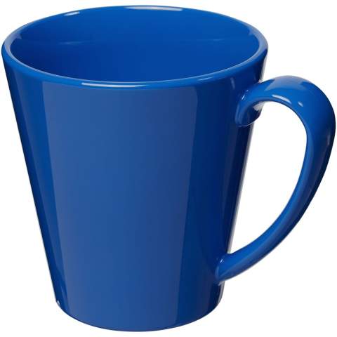 Durable, single-wall plastic mug. Volume capacity is 350 ml. Made in the UK.