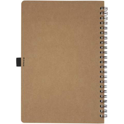 Carnet A5 à spirales avec couverture en carton recyclé et boucle pour stylo. Contient 70 feuilles lignées de 60 g/m² fabriquées en pierre. Le papier de pierre n'utilise aucun arbre et le processus de production consomme moins d’énergie que celui du papier recyclé ou de nouvelle pâte à papier. Ce papier est résistant à l’eau et aux déchirures et se caractérise par une couleur blanche naturelle (pas de blanchiment). 