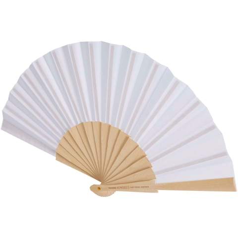 Hand fan made from wood and polyester, available in a wide range of colours.