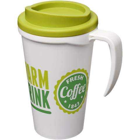 Double-wall insulated mug with twist-on lid and integrated handle. Mug is fully recyclable. Mix and match colours to create your perfect mug. Made in the UK. Presented in a white gift box. BPA-free. EN12875-1 compliant, dishwasher safe, and microwave safe. Packed in a recycled PE plastic bag.