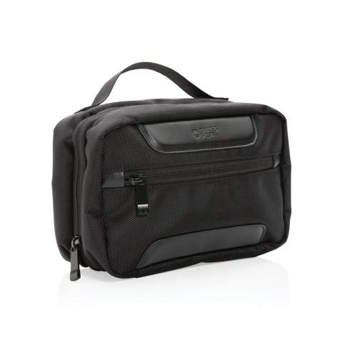 The Swiss Peak AWARE™ RPET Voyager toiletry bag is made from durable 1680D recycled polyester with rich PU details that give the toiletry bag a very sophisticated look. The toiletry bag has two roomy zipper compartments to hold all your toiletry essentials. The exterior is made from 1680D recycled polyester and the lining is 150D recycled polyester. With AWARE™ tracer that validates the genuine use of recycled materials. Each toiletry bag has reused 10.14 0.5L PET bottles. 2% of proceeds of each product sold containing AWARE™ will be donated to Water.org.<br /><br />PVC free: true