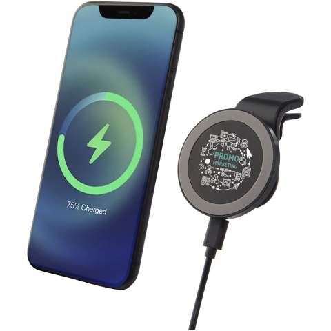 The ideal wireless car charger for iPhone 12/iPhone 12 pro/iPhone 12 Pro MAX. With the built-in magnets, the device can simply be placed on the charger and it will attach securely. The charger can be rotated 360 degrees to accommodate any viewing angle. Max 10W wireless output for fast charging. Includes a 100 cm TPE type-C cable and an instruction manual. Comes with an additional metal ring with double tape to make the item compatible with any other smartphone that has wireless charging capability. Delivered in a premium kraft paper box with a colourful sticker. The charger might not be compatible with all types of phone covers/cases, and this can also impact the wireless charging capability.