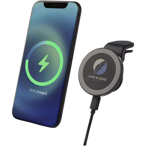 The ideal wireless car charger for iPhone 12/iPhone 12 pro/iPhone 12 Pro MAX. With the built-in magnets, the device can simply be placed on the charger and it will attach securely. The charger can be rotated 360 degrees to accommodate any viewing angle. Max 10W wireless output for fast charging. Includes a 100 cm TPE type-C cable and an instruction manual. Comes with an additional metal ring with double tape to make the item compatible with any other smartphone that has wireless charging capability. Delivered in a premium kraft paper box with a colourful sticker. The charger might not be compatible with all types of phone covers/cases, and this can also impact the wireless charging capability.