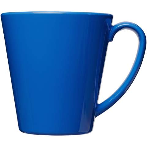 Durable, single-wall plastic mug. Volume capacity is 350 ml. Made in the UK.