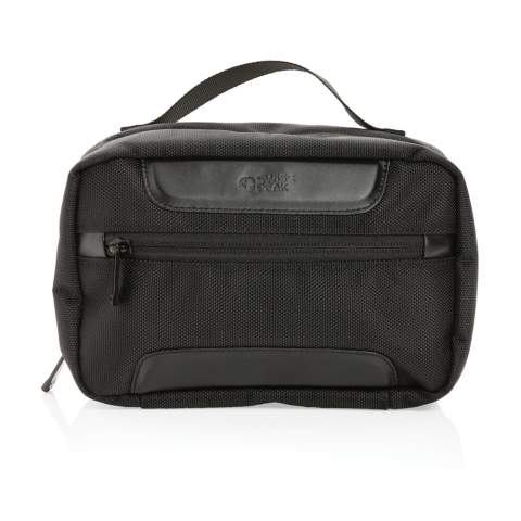 The Swiss Peak AWARE™ RPET Voyager toiletry bag is made from durable 1680D recycled polyester with rich PU details that give the toiletry bag a very sophisticated look. The toiletry bag has two roomy zipper compartments to hold all your toiletry essentials. The exterior is made from 1680D recycled polyester and the lining is 150D recycled polyester. With AWARE™ tracer that validates the genuine use of recycled materials. Each toiletry bag has reused 10.14 0.5L PET bottles. 2% of proceeds of each product sold containing AWARE™ will be donated to Water.org.<br /><br />PVC free: true