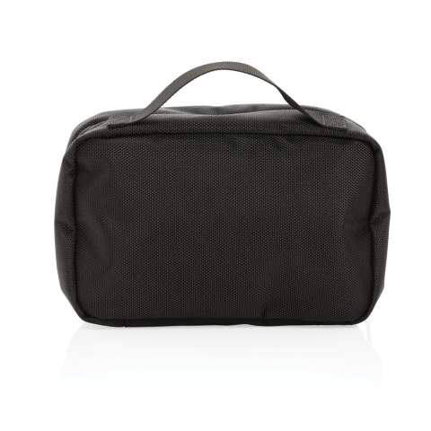 The Swiss Peak AWARE™ RPET Voyager toiletry bag is made from durable 1680D recycled polyester with rich PU details that give the toiletry bag a very sophisticated look. The toiletry bag has two roomy zipper compartments to hold all your toiletry essentials. The exterior is made from 1680D recycled polyester and the lining is 150D recycled polyester. With AWARE™ tracer that validates the genuine use of recycled materials. Each toiletry bag has reused 10.14 0.5L PET bottles. 2% of proceeds of each product sold containing AWARE™ will be donated to Water.org.<br /><br />PVC free: true