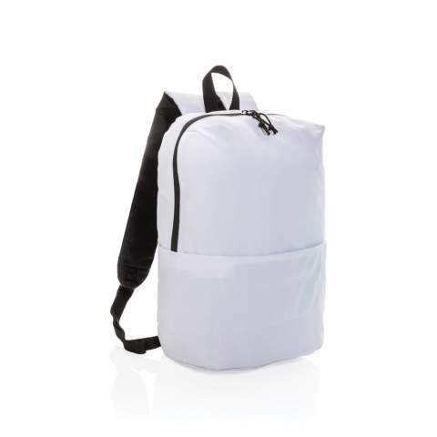 This casual backpack is a simplistic and practical carry-all for everyday use. The backpack is made from durable polyester fabric and features a streamlined design. This backpack has a roomy main compartment to hold your daily essentials as well as a separate front zipper pocket to hold other small personal items and two side pockets for your water bottle and umbrella. PVC free.<br /><br />PVC free: true
