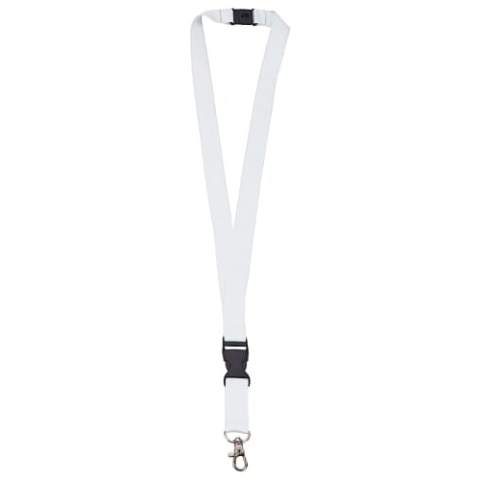 Polyester keycord met afneembare kunststof gesp, metalen haak en veiligheidssluiting.