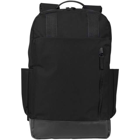 15.6" laptop backpack with space to store a tablet and an interior mesh pocket to keep all of your tech accessories. Includes a top flap to hold quick access items, side water bottle pockets and a front organizer to store pens, business cards, flash drives and snacks.