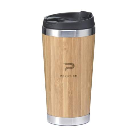 Double-walled thermos cup made from stainless-steel with bamboo finish on the outside. Features a screw lid, click opening and non-slip base. Capacity 450 ml. Each item is supplied in an individual brown cardboard box.