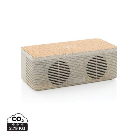 Met deze luxe uitziende tarwestro (35% tarwe vezel gemixed met ABS) en kurk speaker met draadloze oplader kun je luisteren naar je favoriete muziek terwijl je je telefoon draadloos oplaadt. Sluit eenvoudig de meegeleverde 150 cm Type C-kabel aan op uw oplader thuis of op kantoor en u bent klaar om te gaan. Het bevat een 5W draadloze luidspreker en een 5W draadloze oplader bovenop met een Type C-input en AUX-port. De speaker heeft een 1200 mAh-batterij en BT 5.0 voor een speelduur tot 4 uur en een werkafstand tot 10 meter. Als u beide functies gebruikt, moet u ervoor zorgen dat het item is aangesloten op netstroom.<br /><br />HasBluetooth: True<br />WirelessCharging: true<br />PowerbankCapacity: 1200<br />NumberOfSpeakers: 1<br />SpeakerOutputW: 5.00