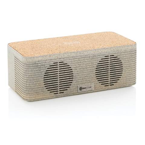 Met deze luxe uitziende tarwestro (35% tarwe vezel gemixed met ABS) en kurk speaker met draadloze oplader kun je luisteren naar je favoriete muziek terwijl je je telefoon draadloos oplaadt. Sluit eenvoudig de meegeleverde 150 cm Type C-kabel aan op uw oplader thuis of op kantoor en u bent klaar om te gaan. Het bevat een 5W draadloze luidspreker en een 5W draadloze oplader bovenop met een Type C-input en AUX-port. De speaker heeft een 1200 mAh-batterij en BT 5.0 voor een speelduur tot 4 uur en een werkafstand tot 10 meter. Als u beide functies gebruikt, moet u ervoor zorgen dat het item is aangesloten op netstroom.<br /><br />HasBluetooth: True<br />WirelessCharging: true<br />PowerbankCapacity: 1200<br />NumberOfSpeakers: 1<br />SpeakerOutputW: 5.00