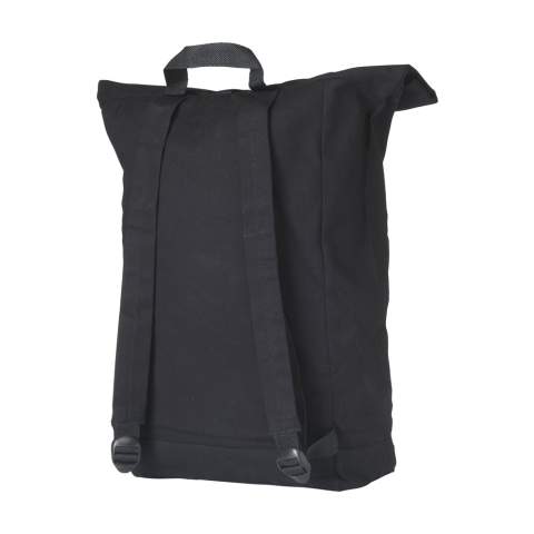 Rugged, practical urban ‘roll-top’ backpack made from sturdy canvas (320 g/m²). The backpack has one large inner compartment, a pocket on 1 side and a large zipper pocket on the front. With carrying strap, roll closure and handy click system at the top. The perfect bag for daily use. OEKO-TEX® certified. Capacity approx. 20 litres.