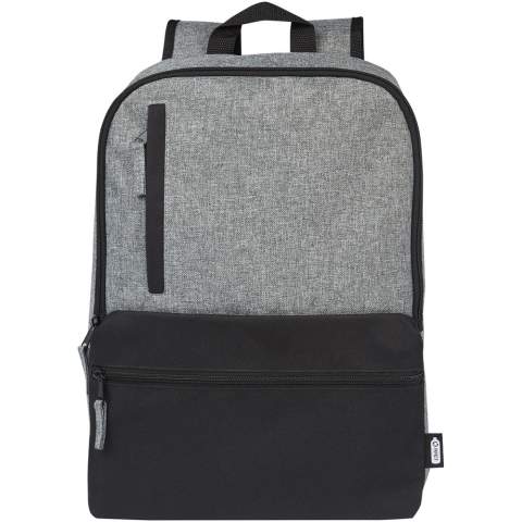 Laptop-Rucksack aus 100 % recycelten GRS-Materialien mit 2 Reißverschlusstaschen auf der Vorderseite und einem geräumigen Hauptfach mit Reißverschluss, das ein gepolstertes 15-Zoll-Laptopfach enthält. Der Reclaim Laptop-Rucksack ist eine robuste Tasche für Ihr Zubehör und Ihre Elektronik .Ideal für den Pendlerverkehr, auf Reisen oder für den täglichen Gebrauch.