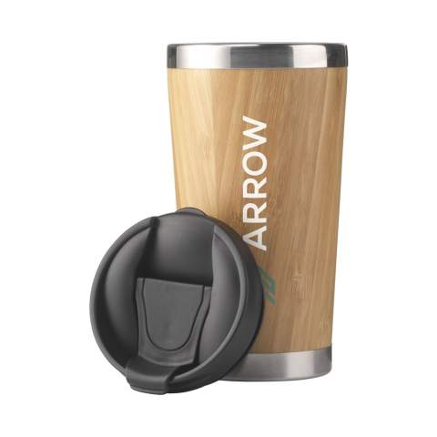 Double-walled thermos cup made from stainless-steel with bamboo finish on the outside. Features a screw lid, click opening and non-slip base. Capacity 450 ml. Each item is supplied in an individual brown cardboard box.