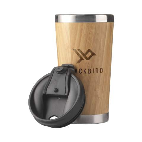 Double-walled thermos cup made from stainless-steel with bamboo finish on the outside. Features a screw lid, click opening and non-slip base. Capacity 450 ml. Each item is supplied in an individual brown cardboard box.