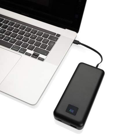Fed up with the constant search for outlets? Meet the 65W Supercharge Powerbank! 20.000 mAh 20W PD powerbank where the case is made out of RCS certified recycled ABS plastic. RCS (Recycled Claim Standard) is a standard to verify the recycled content of a product throughout the whole supply chain. Total recycled content: 13 % based on total item weight. Charge all your devices with ease thanks to its powerful 65W output and integrated Type C and iOS cables. Say goodbye to tangled cables and waiting for recharges—this powerbank supports lightning-fast 45W recharging via Type C, and supercharged charging with Type C (up to 65W) and USB A (up to 22.5W). Whether you are a busy professional, a student on the go, or an adventurer, this powerbank is your ultimate companion. Do not miss out on the opportunity to revolutionize your charging experience. Say goodbye to low battery anxiety and hello to reliable, lightning-fast charging with the 65W Supercharge Powerbank. With LED screen.<br /><br />PowerbankCapacity: 20000<br />PVC free: true