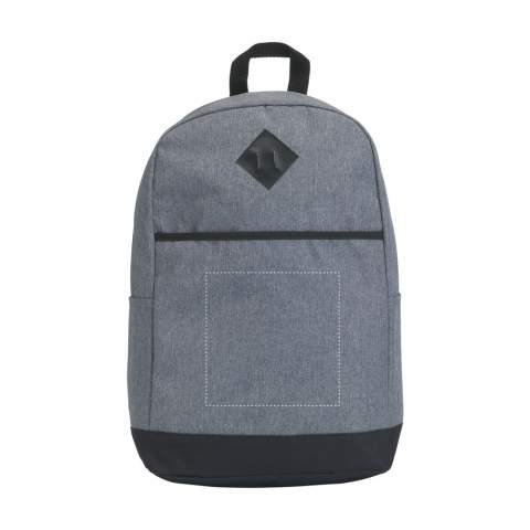 13 inch laptop rugzak van 600D/300D, 2-tone polyester met verborgen ritssluiting aan de rugzijde. Dit maakt het voor zakkenrollers moeilijker om bij de inhoud van de tas te komen. Je spullen zijn hierdoor veiliger. Het ruime hoofdvak is voorzien van een beschermvak voor een laptop van 13” en heeft diverse insteekvakjes. Voozien van stevige PVC voering die de inhoud beschermd bij regen. Voorvak, 2 zijvakken en draaglus. De rugzijde en verstelbare schouderbanden zijn voorzien van comfortabel foam.