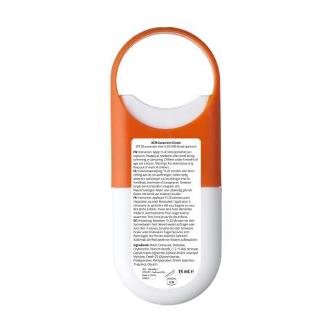 Protective sunscreen lotion (factor 30) in a handy plastic spray stick with vaporizer and large hanging eye. Best before: 12 months after opening. Contents 15 ml. Ingredients: aqua, Octinoxate, Octisalate, Oxybenzone, Titanium dioxide, C12-15 alkyl benzoate, Caprylic/capric triglyceride, Cetearyl alcohol, Isopropyl Myristate, Ceteth-25, Glyceryl stearate, Proplyparaben, Methylparaben, Dmdm hydantoin, Fragrance, Glycerin.