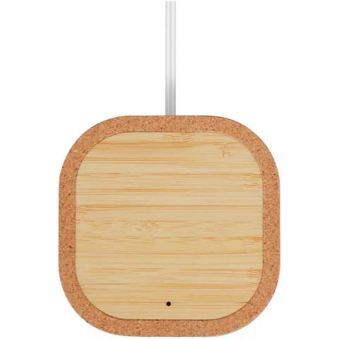 The Cerris 15W wireless charging pad made from cork and bamboo is the more sustainable choice amongst wireless chargers. Its housing and charger area are made from real cork and bamboo. With up to 15W wireless charging output, devices are fully powered quickly. Compatible with all Qi devices (iPhone 8 or above and Android devices that support wireless charging). Comes with a 100 cm fixed TPE USB-A cable. Delivered in a premium kraft paper box with a colourful sticker. Since cork and bamboo are natural materials, there might be slight variations in colour and size per item, which may affect the final printing outcome.