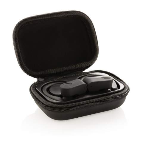 Push yourself to the next level when you go on a workout with these lightweight true wireless earbuds in PU soft shell charging case. The ABS material earbuds fit perfectly around your ear to ensure a perfect fit during your workout. The earbuds have a 50 mAh battery and can be re-charged in the 350 mAh charging case within 1 hour. With auto pairing function so easy to pair to your mobile device. Playing time on medium volume about 6 hours. With BT 5.0 for optimal connection. Operating distance up to 10 metres. With mic to answer calls.<br /><br />HasBluetooth: True