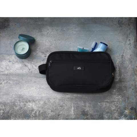 WoW! Large toiletry bag with zipper. Made from 600D RPET: recycled material made from PET bottles. With carrying strap and front pocket with zipper. The metal label on the front makes this product ideal for personalisation.