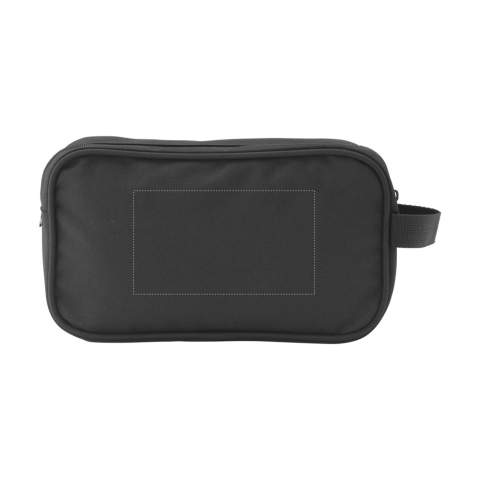 WoW! Large toiletry bag with zipper. Made from 600D RPET: recycled material made from PET bottles. With carrying strap and front pocket with zipper. The metal label on the front makes this product ideal for personalisation.