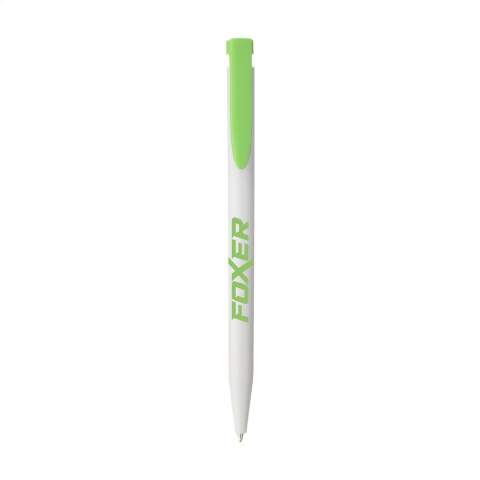 WoW! Eco-friendly, ballpoint pen made from 85% post-consumer recycled ABS from household appliances. The recycled plastic is sorted and processed into a new manufacturable raw material. This saves approximately 70% of energy consumption compared to the regular production of new plastic. In addition, this contributes to the reduction of single use plastic. This pen is printed with the recycling symbol as standard and is supplied with a blue ink refill.