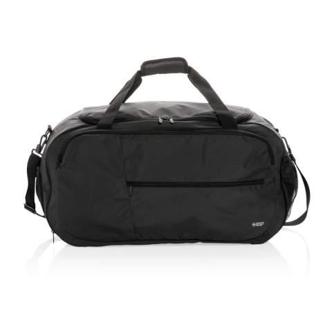 The Swiss Peak AWARE™ RPET modern sports duffle is the perfect companion for a visit to the gym or a short break. With a big easy access opening you can find your essentials at a glance. Zipper front pocket and 2 outer mesh pockets. The duffel has straps that let you carry it any way that feels best. The duffle exterior and lining is made with 100% recycled polyester. With AWARE™ tracer that validates the genuine use of recycled materials. Each bag has reused 31.5 0.5L PET bottles. 2% of proceeds of each product sold  with AWARE™ will be donated to Water.org.<br /><br />PVC free: true