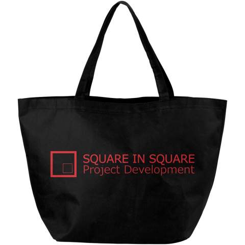 Le sac shopping Maryville est une bonne alternative au sac plastique à usage unique. Il laisse suffisamment d'espace pour l'impression de logos ou de textes, et le tissu non tissé rend ce sac solide pour un large éventail d'utilisations. Les poignées mesurent 18 cm, ce qui signifie que le sac shopping peut être facilement porté à la main ou à l'épaule. En outre, le grand compartiment principal permet de ranger facilement plusieurs articles. En bref : le sac idéal pour faire du shopping ou pour une journée à la plage ou au parc. Peut supporter jusqu'à 10 kg.