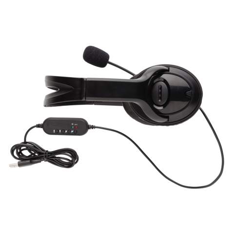 PC USB stereo headset with in-line soundcard and volume/mute control delivers superlative stereo sound while its microphone ensures clear conversation during calls. This lightweight ABS material over-ear headset is designed for daily long time use and compatible with PC and Mac®. With 2 metre USB A cable to give optimal connection with any computer.  Perfect for calling and video calls.