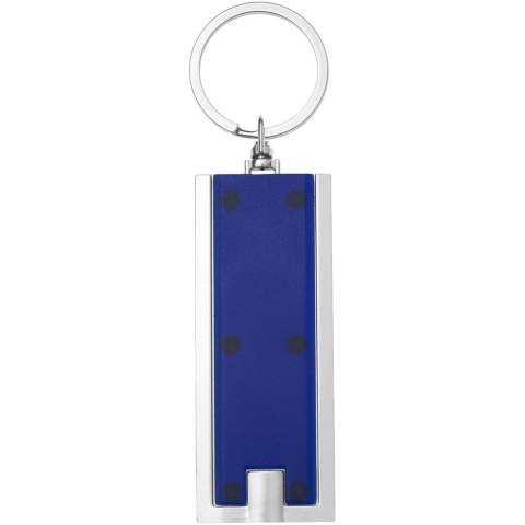 Bright white LED key light with push button. Split metal key ring. Batteries included.