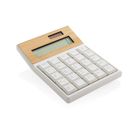 8 digit calculator made with RCS (Recycled Claim Standard) certified recycled ABS and FSC® 100% bamboo. Total recycled content: 70 % based on total item weight. RCS certification ensures a completely certified supply chain of the recycled materials. With solar for re-charging and cell batteries for direct use.<br /><br />PVC free: true