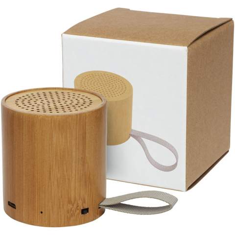 Bamboo Bluetooth® speaker with a 3W output and excellent sound quality. The built-in 500 mAh battery allows up to 3 hours of usage at maximum volume on a single charge. Bluetooth® 5.0 working range is up to 10 meters. Packaged in a gift box and delivered with an instruction manual (both made of sustainable material). Micro-USB charging cable is included. Since bamboo is a natural product, there may be slight variations in colour and size per item, which may affect the final decoration outcome. 