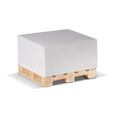 Demi cube-papier, 420 feuilles blanches sur palette en bois. Idéal au bureau ou à la maison. Marquage feuille à feuille possible. Livré sous polybag individuel. 90g/m².