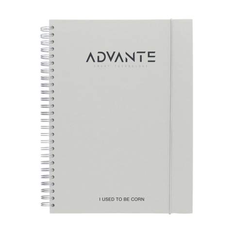 WoW! Bloc-notes au format A5. Avec env. 100 feuilles / 200 pages de papier ligné (80 g/m²), une solide reliure spirale métallique et un élastique de fermeture. La couverture rigide est fabriquée à partir de déchets agricoles et organiques tels que les tomates, les poivrons, les plantes et les oignons. Ces déchets sont mélangés avec du papier recyclé d'origine européenne. Un carnet pratique pour prendre des notes et noter des idées.