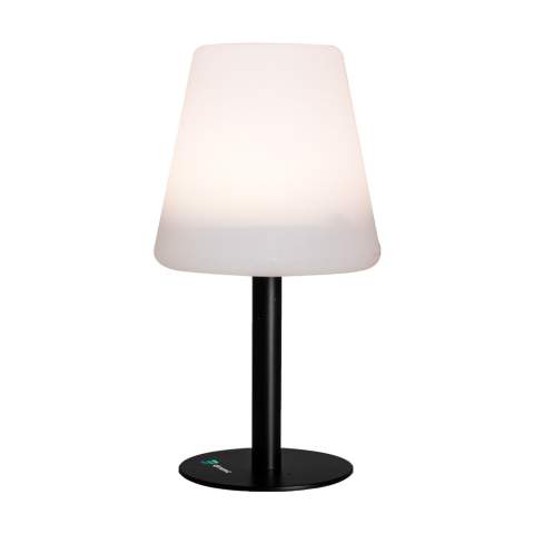 The Gusta solar table lamp has a sleek and stylish design. This durable lamp has a metal base and a lampshade made from sturdy plastic. With two light modes: a position for cosy mood lighting and a position with a bright light suitable for reading. With a charging time of 6 to 8 hours, when the lamp is fully charged, you can use it for 6 to 8 hours on the low light setting or 3 to 4 hours on the high light setting. The ideal lamp for a terrace, balcony or campsite, but also fun for indoor use. Each item is individually boxed.