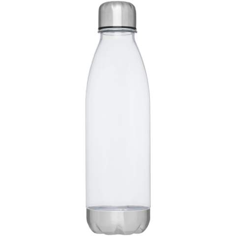 Single-walled water bottle in durable material with screw-on lid. Shatter, stain, and odour resistant. Features a stainless steel lid and bottom. BPA free. Volume capacity is 685 ml.