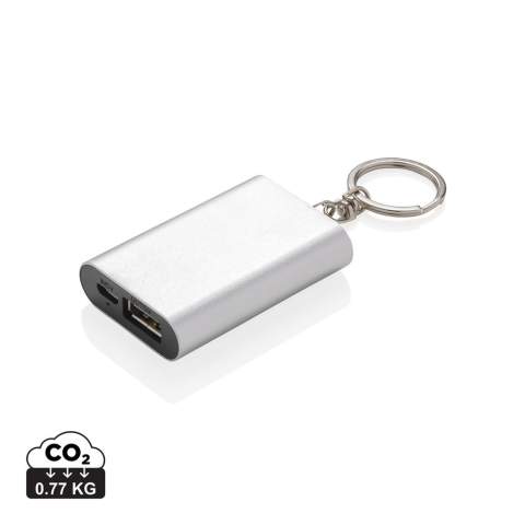 Compacte 1.000 mAh lithium batterij in een aluminium kast met sleutelhanger. Een backup batterij die uw telefoon in noodgevallen weer tot 50% oplaadt. De USB output van 5V/1A zorgt ervoor dat u deze powerbank met ieder apparaat kunt gebruiken. Output 5V/1A, input 5V/1A.<br /><br />PowerbankCapacity: 1000