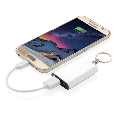 Compacte 1.000 mAh lithium batterij in een aluminium kast met sleutelhanger. Een backup batterij die uw telefoon in noodgevallen weer tot 50% oplaadt. De USB output van 5V/1A zorgt ervoor dat u deze powerbank met ieder apparaat kunt gebruiken. Output 5V/1A, input 5V/1A.<br /><br />PowerbankCapacity: 1000