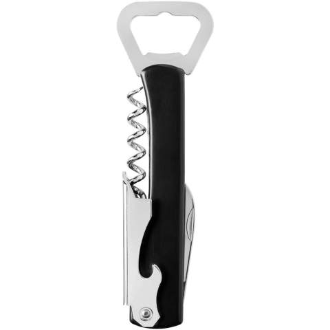 Waitress knife with bottle opener, corkscrew and foil cutter.