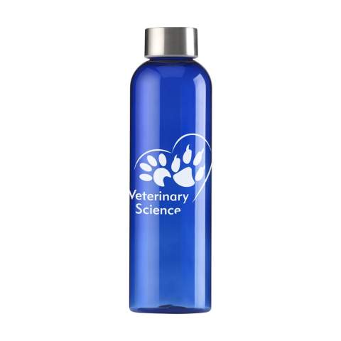 Transparent, BPA-free water bottle made from PCTG SK plastic. With stainless steel screw top. The sleek design catches the eye immediately and is extremely comfortable. Leakproof. Capacity 650 ml.