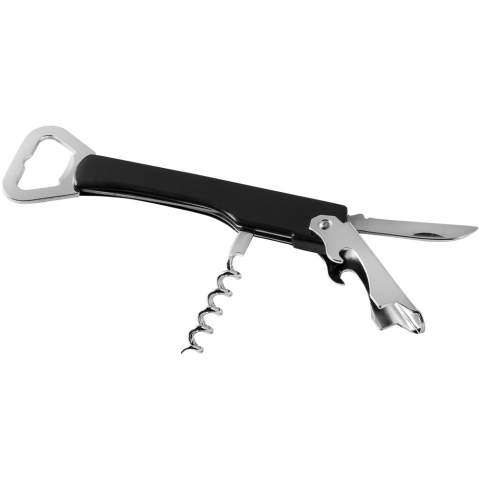 Waitress knife with bottle opener, corkscrew and foil cutter.