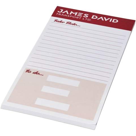 Bloc-notes Desk-Mate® 1/3 A4 blanc avec des feuilles de papier vierge de 80 g/m². Marquage possible sur chaque feuille. Trois tailles disponibles  (25/50/100 feuilles).