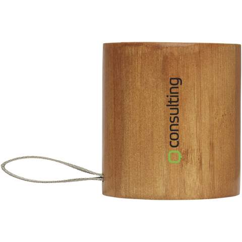 Bamboo Bluetooth® speaker with a 3W output and excellent sound quality. The built-in 500 mAh battery allows up to 3 hours of usage at maximum volume on a single charge. Bluetooth® 5.0 working range is up to 10 meters. Packaged in a gift box and delivered with an instruction manual (both made of sustainable material). Micro-USB charging cable is included. Since bamboo is a natural product, there may be slight variations in colour and size per item, which may affect the final decoration outcome. 