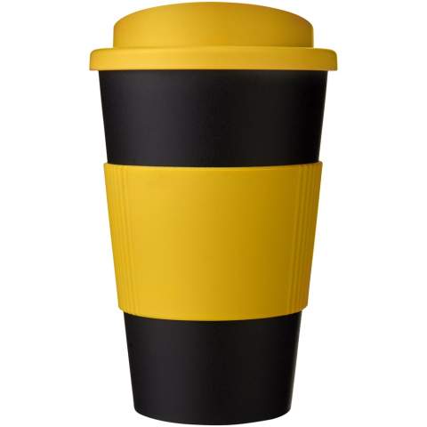 Gobelet isotherme à double paroi d'une capacité de 350 ml. Le mug a un couvercle sécurisé à visser et une poignée en silicone. Le gobelet est 100 % recyclable et emballé dans un sac en plastique PE recyclé. Fabriqué au Royaume-Uni.