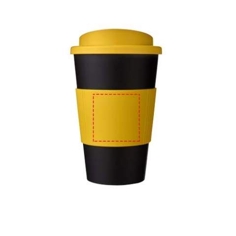 Gobelet isotherme à double paroi d'une capacité de 350 ml. Le mug a un couvercle sécurisé à visser et une poignée en silicone. Le gobelet est 100 % recyclable et emballé dans un sac en plastique PE recyclé. Fabriqué au Royaume-Uni.