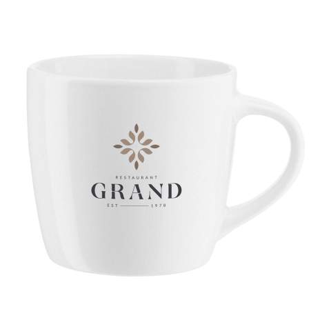 Mug de qualité en céramique muni d'une grande anse. Entièrement blanc. Capacité 340 ml. Passe au lave-vaisselle. Impression résistante au lave-vaisselle et certifiée selon EN12875-2.