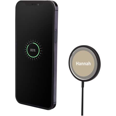 Stylish aluminium magnetic wireless charger with a wireless output of up to 15W for quick charging. Compatible with all Qi devices (iPhone 8 or above and Android devices that supports wireless charging). Delivered in a premium kraft paper box with a colourful sticker.